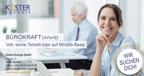 Köster Energie GmbH aus Saerbeck sucht engagierte Bürokraft.