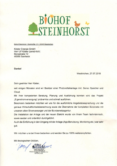 Kundenfeedback Steinhorst